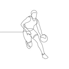 Wall Mural - Continuous single-line art of a basketball player