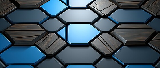 Poster - Metallic blue and black wallpaper in a tech style, high resolution