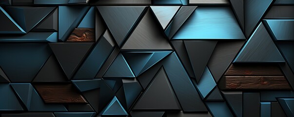 Poster - Metallic blue and black wallpaper in a tech style, high resolution
