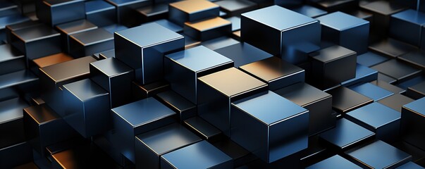 Poster - Metallic blue and black wallpaper in a tech style, high resolution
