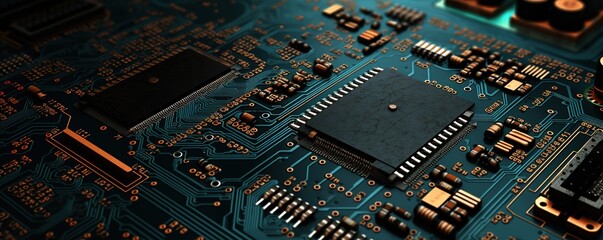 Poster - Blue and black metallic wallpaper with high resolution in a tech style