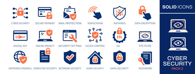Aufkleber - Cyber security icon set. Collection of safe, privacy, data protection, antivirus and more. Vector illustration. Easily changes to any color.