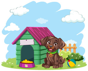 Poster - Playful Dog with Dog House