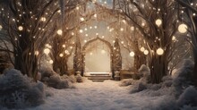 Magical Winter Forest Theme With Twinkling Lights And Decorations