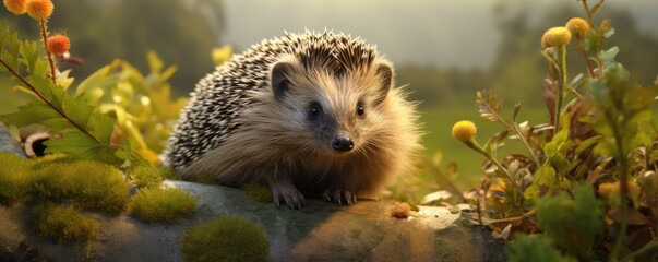 Wall Mural - Hedgehog ( Erinaceus Europaeus). Wild, native, European hedgehog. Generative ai