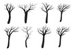 © Nurearth - set of hand-drawn Halloween dry, dead, spooky, scary tree vector silhouette, Halloween creepy old dry No leaves svg clipart, Winter Naked Black Branch bare branches trees silhouettes vector elements