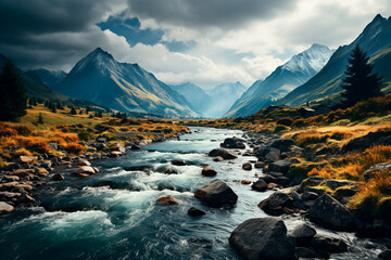 Sticker - mountain river in the mountains