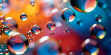 Water Drops On A Colorful Background Macro Photo With Shallow Depth Of Field
