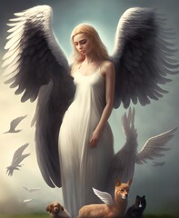 Canvas Print - Angel of Animals, Generative AI Illustration