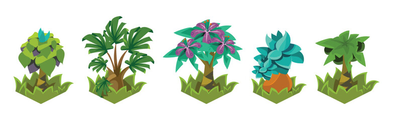 Poster - Fantasy Plant and Flower Growing in Ground Isometric Vector Set