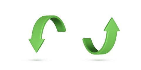 Poster - 3D curved arrow. Realistic green arrow up and down icons. Vector