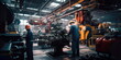 Workers inspecting and maintaining machinery in an industrial maintenance workshop Generative Ai