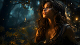 Fototapeta Dziecięca - Enchanted Night, Portrait of a Woman Amidst the Mystical Moonlit Forest. Generative AI