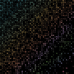 Poster - Appealing matrix background in pastel colors. Grid of random Tibetan symbols. Powerful square vector illustration.