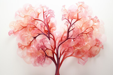 Poster - Beautiful abstract lungs made from smooth elegant transparent fabric on white background 3d pink and peach colors. Generative AI technology...
