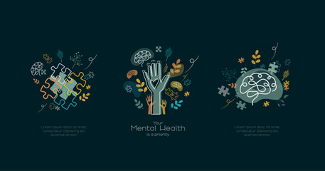 Mental Health icons. Your Mental Health is a priority.