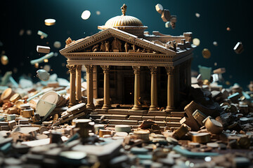Leinwandbilder - Bank collapse. A bank or financial institution, going down failing or collapsing Generative AI technology...