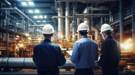 Wall Mural - Engineer team talking on gas power plant background