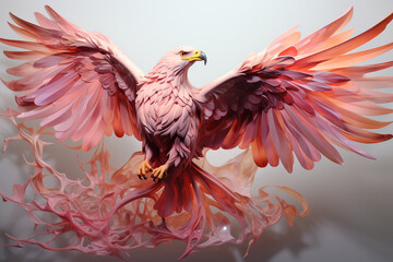 Poster - An abstract eagle made from smooth elegant transparent fabric on white background 3d pink and peach colors.  Generative AI technology...