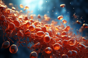 Leinwandbilder - medical image of a leukemic blood smear, with an overabundance of immature white blood cells. Generative AI technology...
