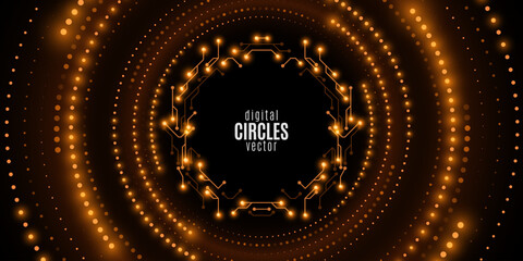 Poster - Digital circles of glowing dots with sci-fi cyber frame. Big Data visualization into cyberspace. Network Information concept. Futuristic banner. Vector illustration.