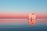 Fototapeta Lawenda - Color, composition, house outline, purity, softness, sea surface, evening sunlight