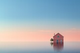 Fototapeta Lawenda - Color, composition, house outline, purity, softness, sea surface, evening sunlight