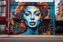 Artists Creating Vibrant Murals In A Lively Street Art District. - Generative AI