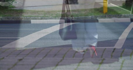 Poster - Animation of road traffic in fast pace over biracial woman walking in city