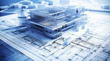 Fototapeta Uliczki - Concept of construction and design. 3d render of blue building