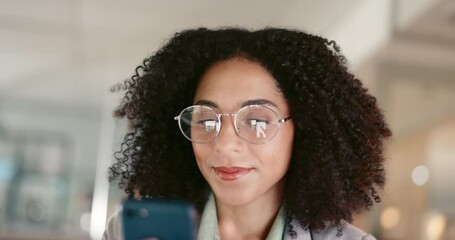 Aufkleber - Business, hands and woman with a smartphone, typing and connection for website information, email notification or chat. Person, employee or entrepreneur with a cellphone, mobile app or online reading