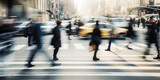Fototapeta  - Motion blurred people crossing the pedestrian in New York City