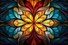 Colorful Abstract Fractal Pattern, Stained Glass Ornament Symmetry Background.