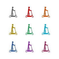 Sticker - Electric scooter with man icon isolated on white background. Set icons colorful