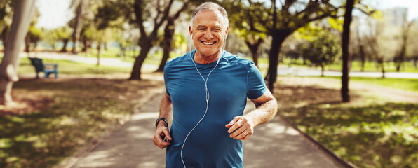 Senior man going for a run and living a healthy lifestyle for longevity