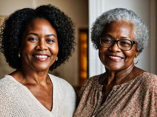 photo of black woman take care senior black woman at home, generative AI