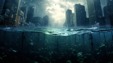 Wall Mural - flooded city under water 