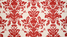 Red Wallpaper Vintage Flock With Red Damask Design On White Background