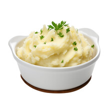 Mashed Potatoes In A Bowl Isolated On White Background, Png File.