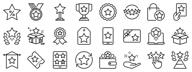 Line icons about reward. Line icon on transparent background with editable stroke.