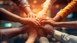  Panoramic Teamwork,empathy,partnership and Social connection in business join hand together concept. Generative AI