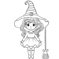 Poster - halloween witch with a broom