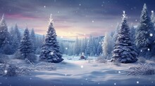 winter landscape with trees and snow，Background image with snowflakes and Christmas pine forest, Christmas pine forest themed background image with blank creative space, winter sale background, happy 