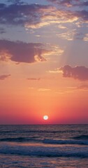 Poster - Sun is rising up in color sky clouds over sea horizon 4K video, Ocean waves sunrise
