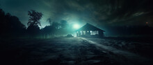 American Farmhouse House In The Night, Cinematic Farmhouse