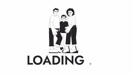 Poster - Smiling mixed race family hugging black and white loading animation. Latino father and mom embracing son outline 2D cartoon characters 4K video loader motion graphic. Parents kid waiting animated gif