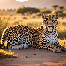 African Leopard Female Pose In Beautiful Evening Light
