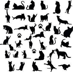 Wall Mural - Ilustração vetorial elegante de uma coleção de silhuetas de gatos em um fundo branco. Perfeito para amantes de animais de estimação, amantes de animais e projetos de design.