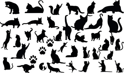 Wall Mural - stylish vector illustration of a collection of cat silhouettes on a white background. perfect for pe