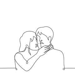 Wall Mural - woman strangling a man - one line art vector. concept of an attack out of envy or jealousy, lovers quarrel, an aggressive woman attacks a partner